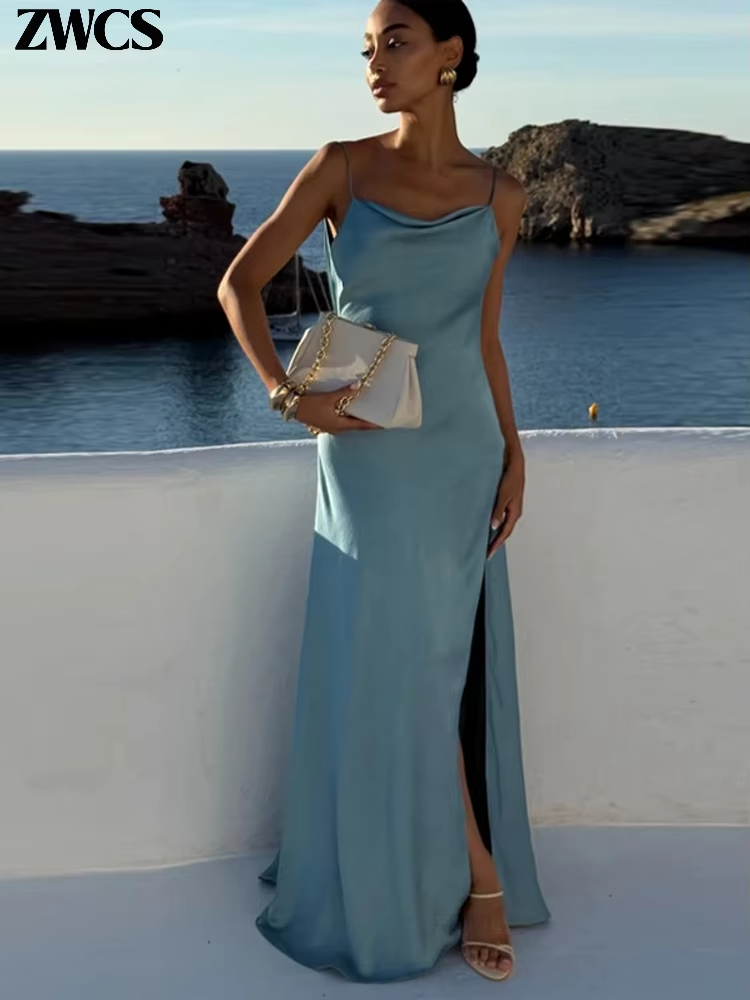 Vestido Longo Mirela Elegância Fluida à Beira do Luxo