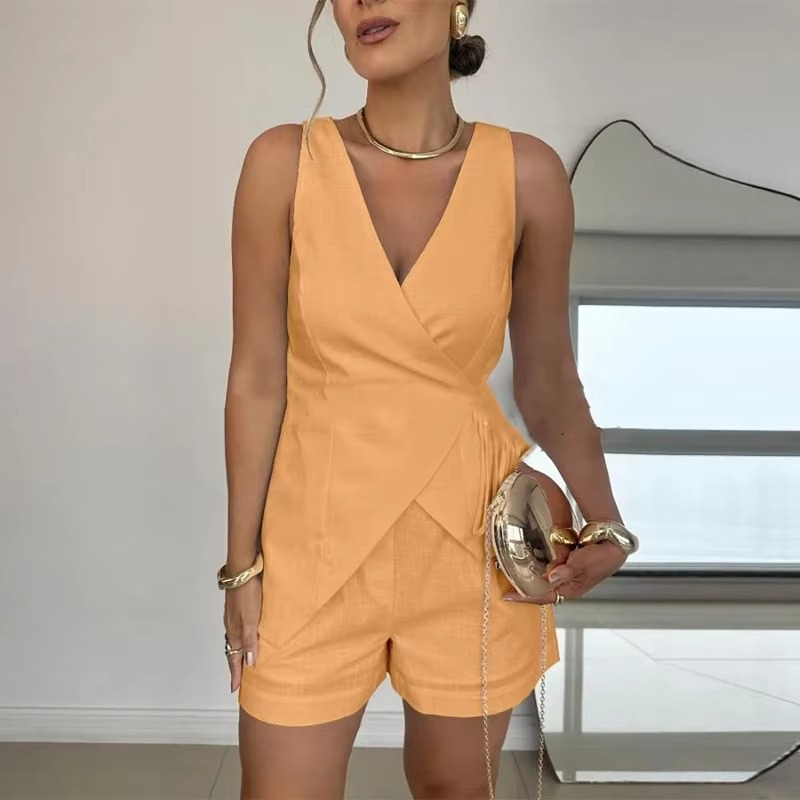 Conjunto de Shorts Helena Feminino Regata com Amarração e Shorts Casual de Verão