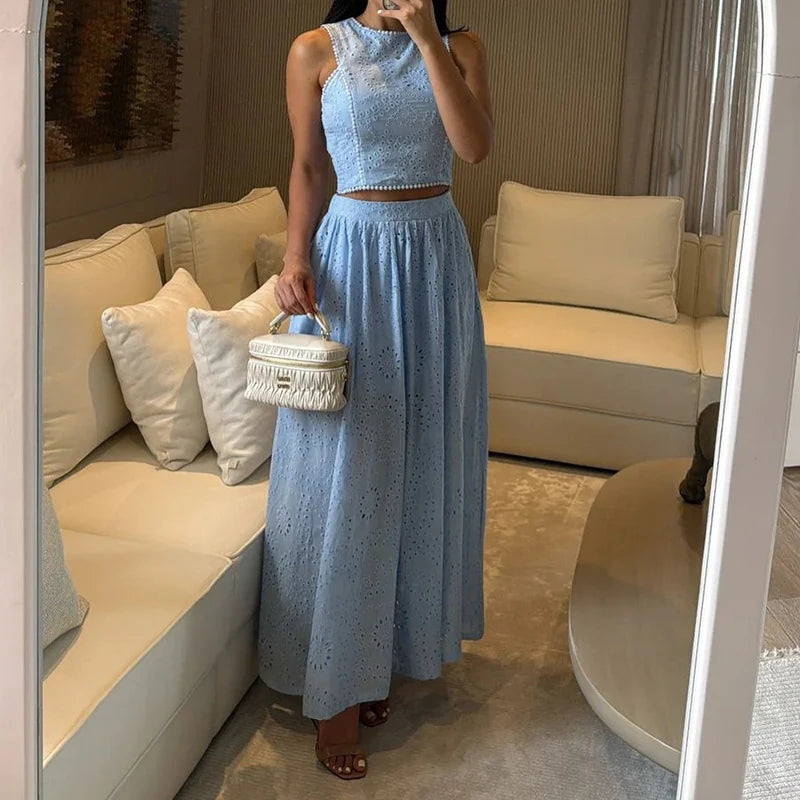 Conjunto de Saia Sophia Feminino em Algodão Bordado Inglês Elegância e Leveza Natural