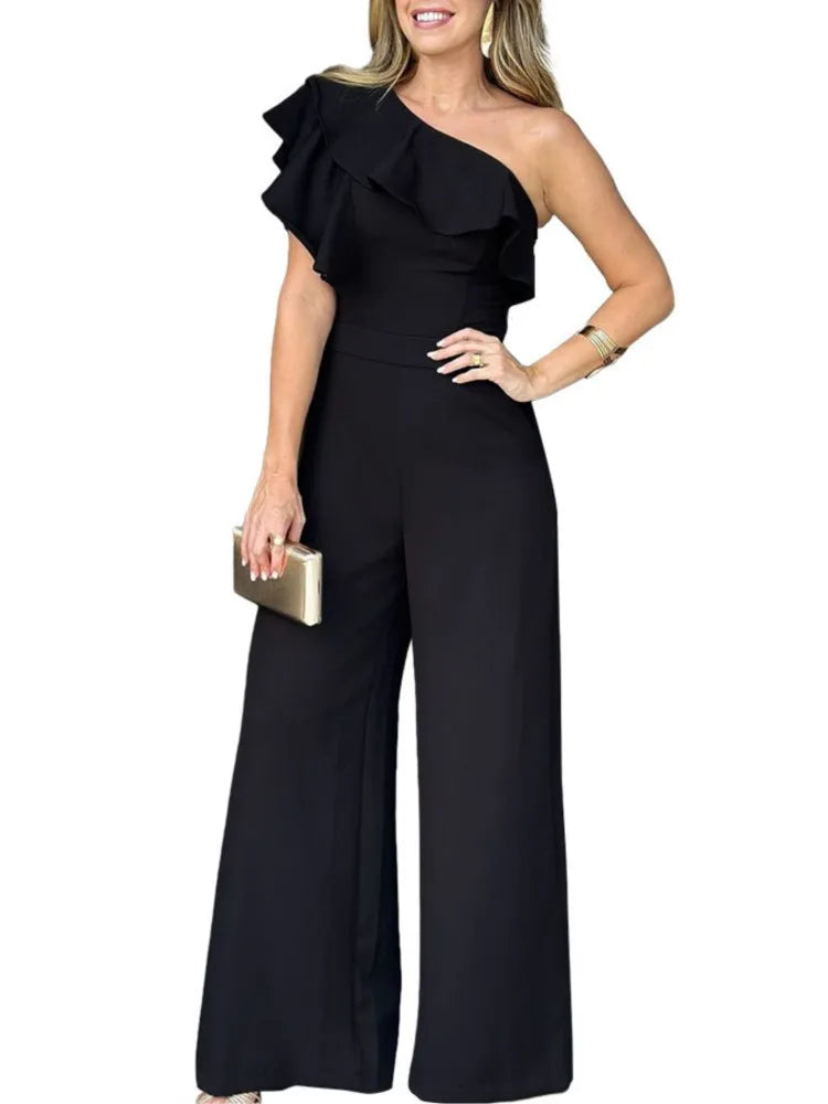 Macacão Aurora Feminino de Um Ombro com Babado Elegância e Poder em Movimento