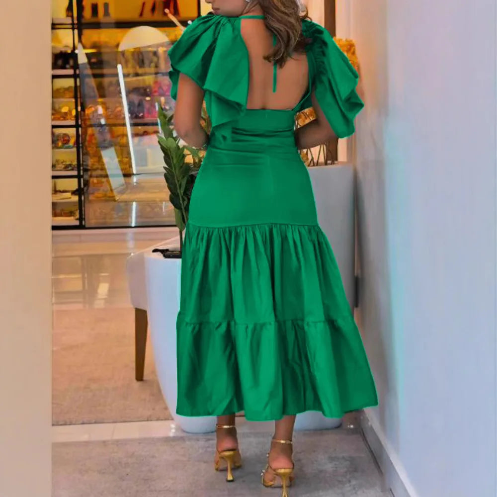 Vestido Midi Marina Elegância Vibrante com Toque de Leveza