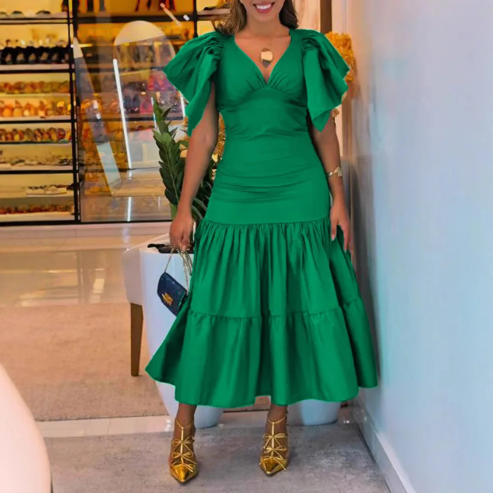 Vestido Midi Marina Elegância Vibrante com Toque de Leveza