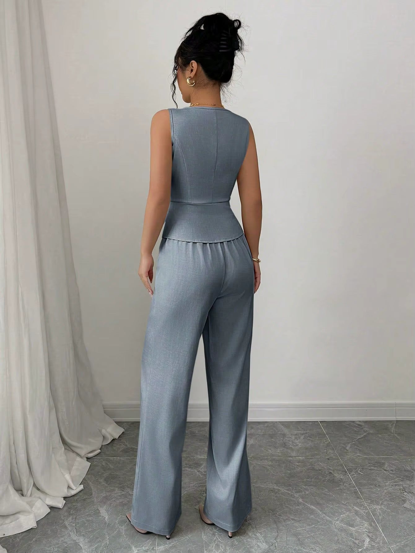 Conjunto de Calça Olivia Colete e Calça de Cintura Alta com Estilo e Conforto