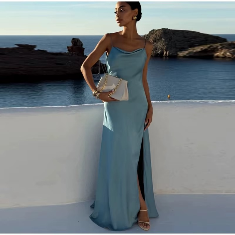 Vestido Longo Mirela Elegância Fluida à Beira do Luxo