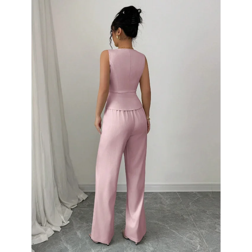 Conjunto de Calça Olivia Colete e Calça de Cintura Alta com Estilo e Conforto