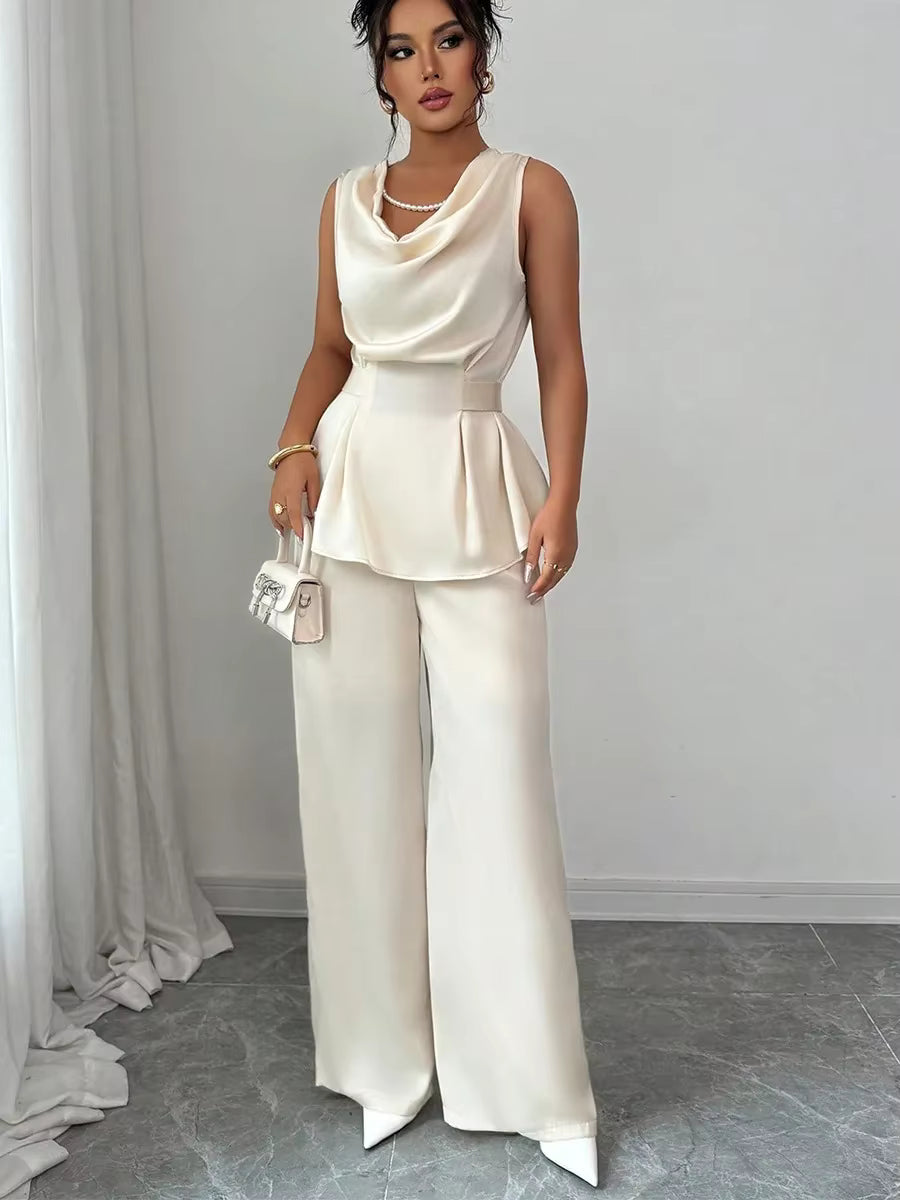 Conjunto de Calça Jade Blusa em Cetim com Calça Reta de Cintura Alta Elegância e Delicadeza