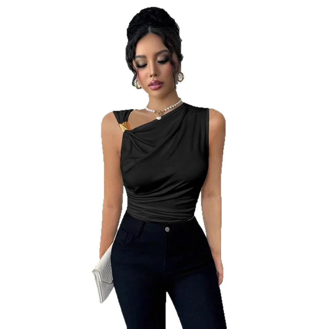 Blusa Aline Colete Sem Mangas com Detalhes Metálicos e Caimento Elegante