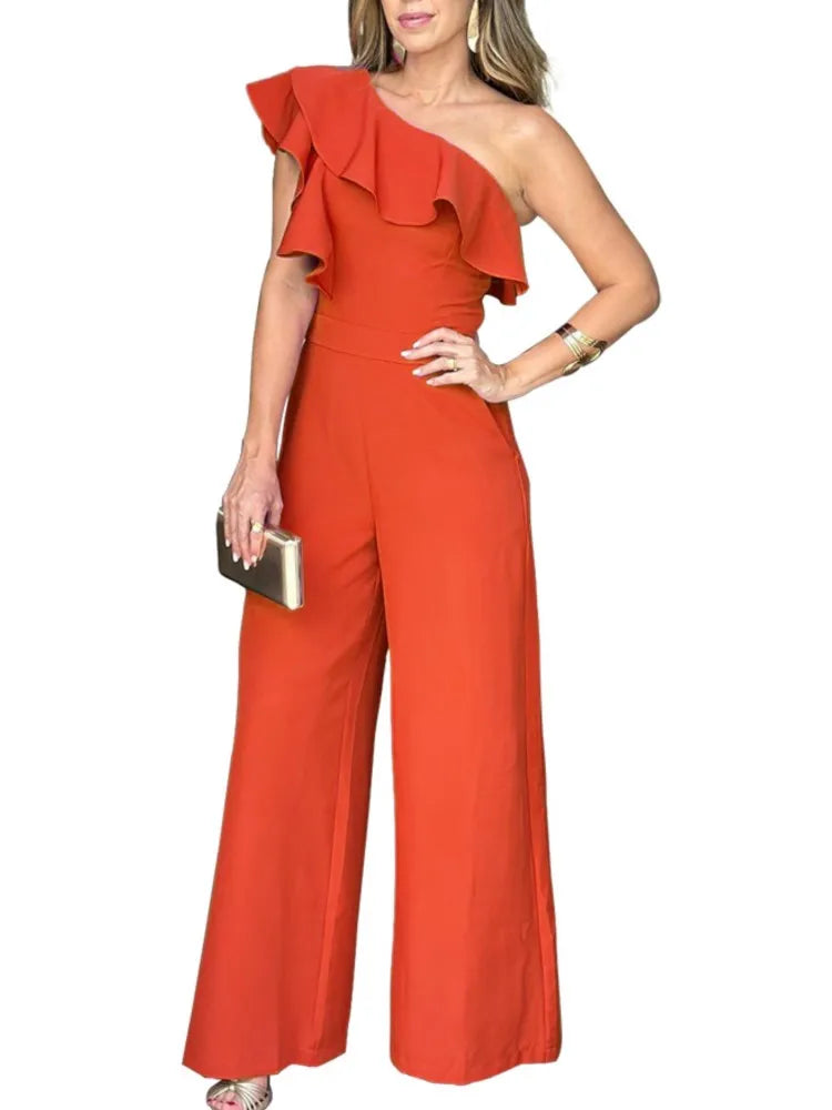 Macacão Aurora Feminino de Um Ombro com Babado Elegância e Poder em Movimento