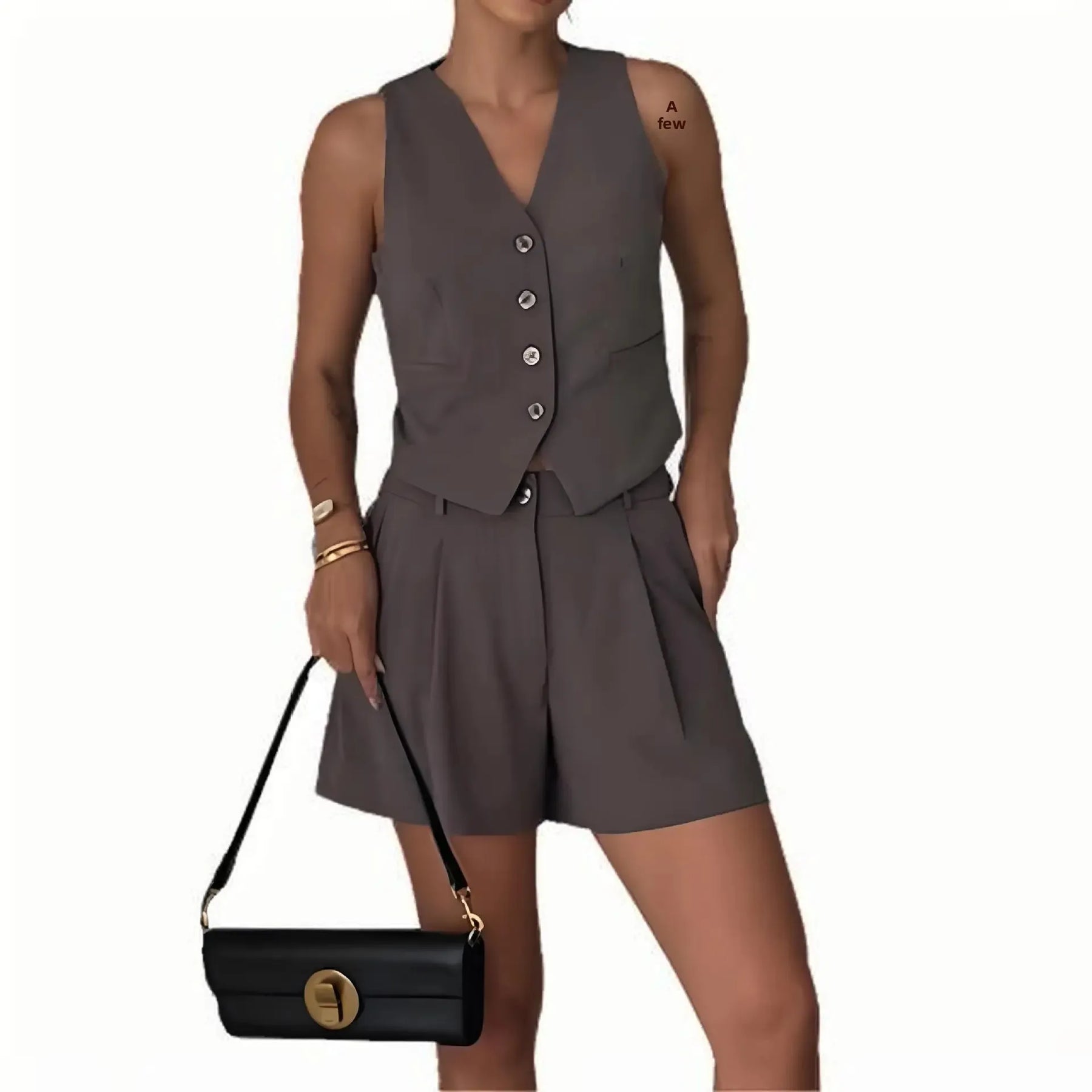 Conjunto de Shorts Lívia Colete e Shorts com Decote em V Sofisticado