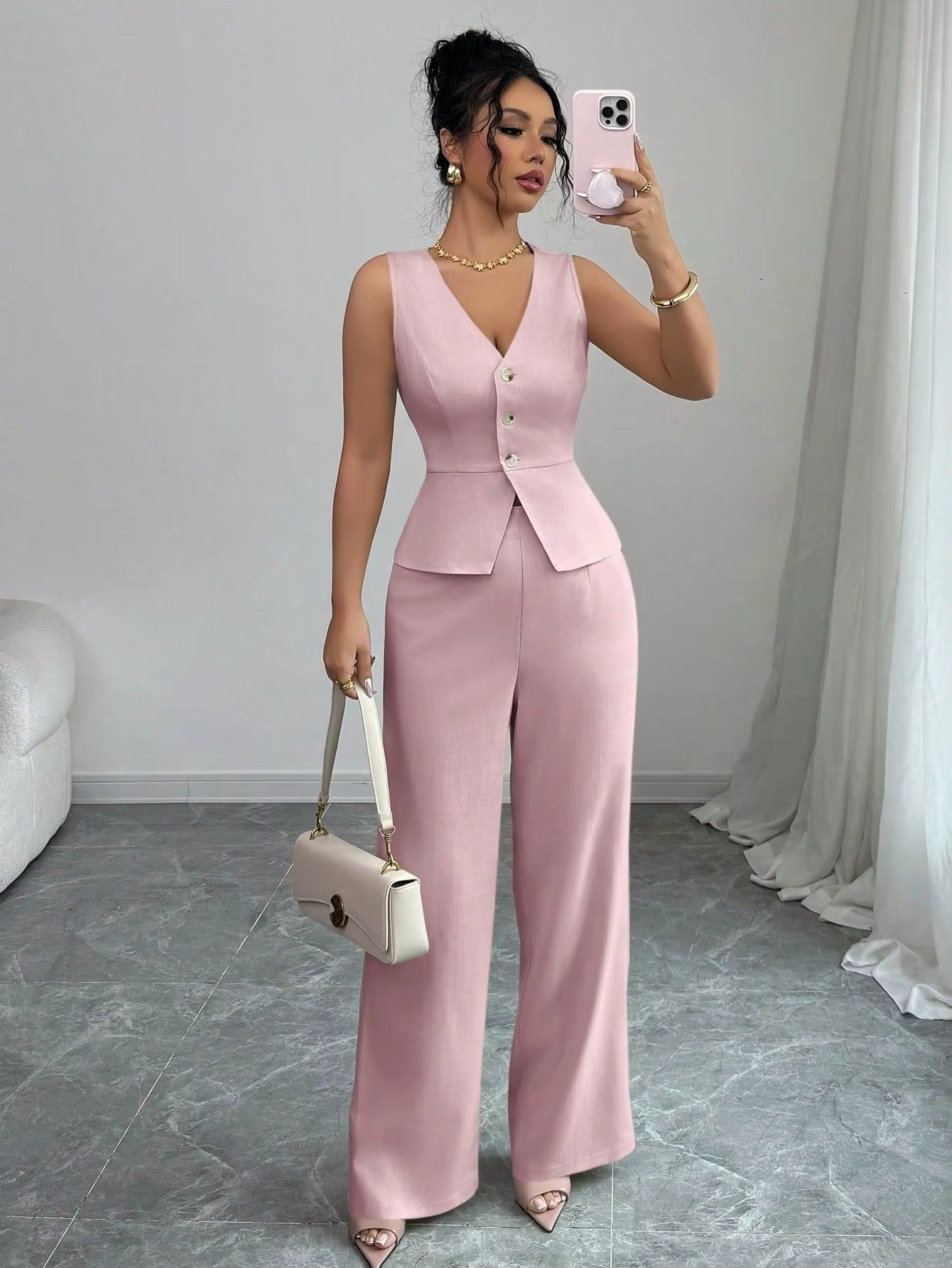 Conjunto de Calça Olivia Colete e Calça de Cintura Alta com Estilo e Conforto