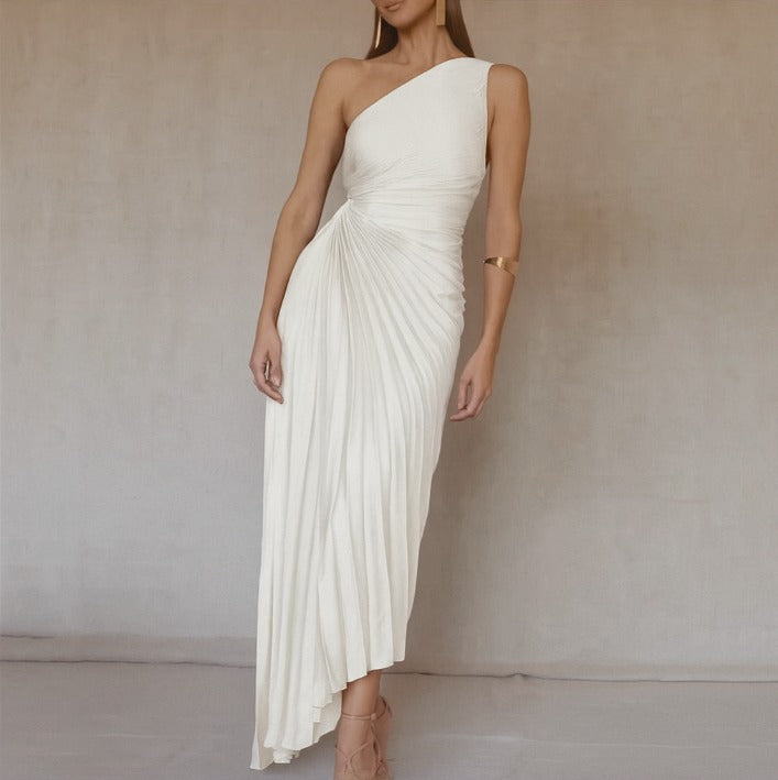 Vestido Longo Késsia Elegância Escultural em Dourado Metálico