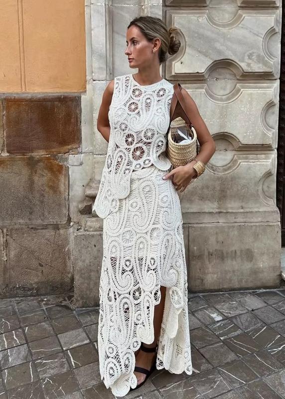 Conjunto de Saia Charlotte Feminino de Crochê Rendado Sofisticação e Charme Atemporal