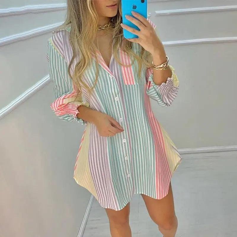 Vestido Chamise Dáfine - Camisa Alongada Listrada em Tons Suaves – Conforto e Estilo Casual Chic