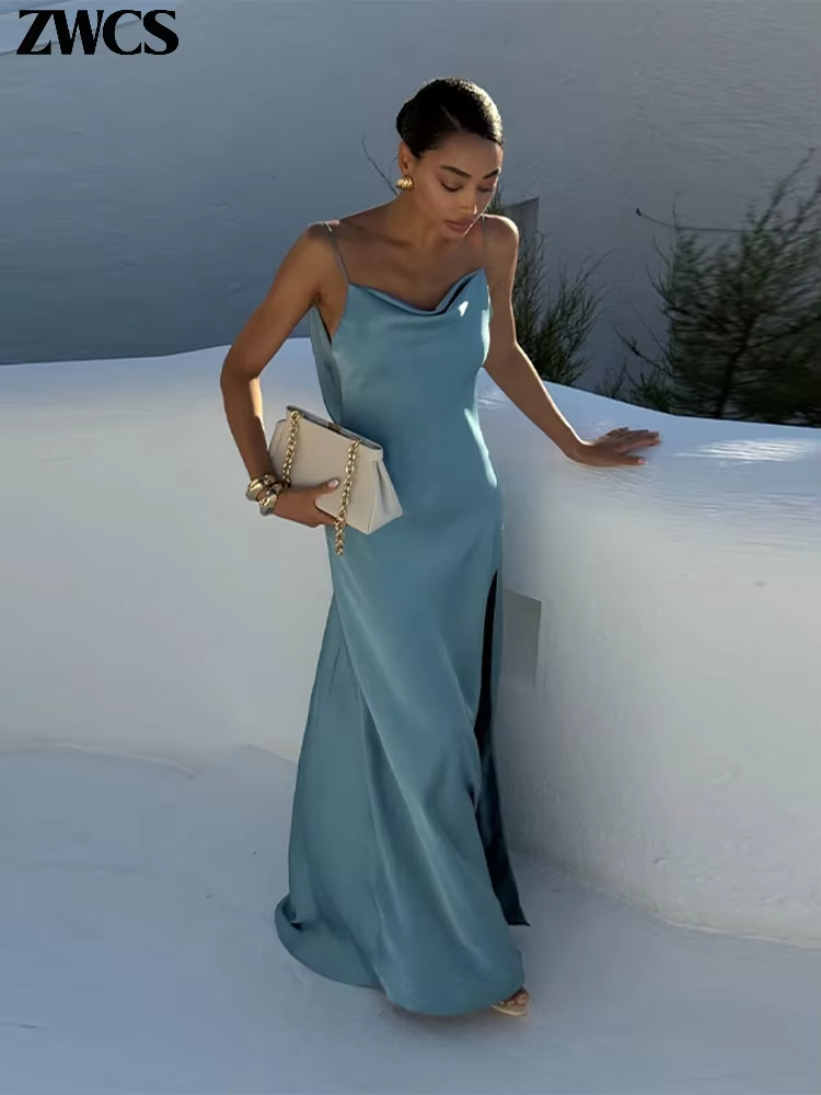 Vestido Longo Mirela Elegância Fluida à Beira do Luxo