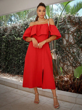 Vestido Midi Ivanna - Off-Shoulder Branco – Estilo e Conforto em Cada Detalhe