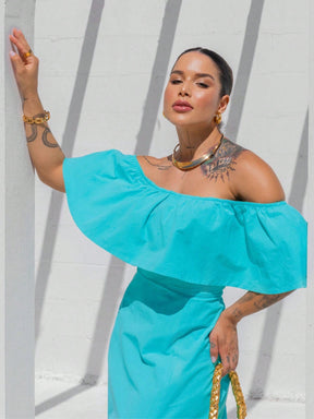 Vestido Midi Ivanna - Off-Shoulder Branco – Estilo e Conforto em Cada Detalhe