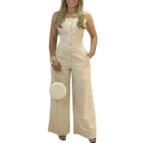 Macacão Lorena Feminino Abotoado com Cintura Alta Elegância Minimalista e Sofisticação Contemporânea