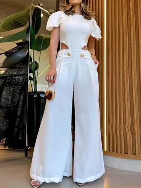 Macacão Francesca Feminino de Manga Borboleta e Botões Dourados – Sofisticação e Poder em Cada Detalhe