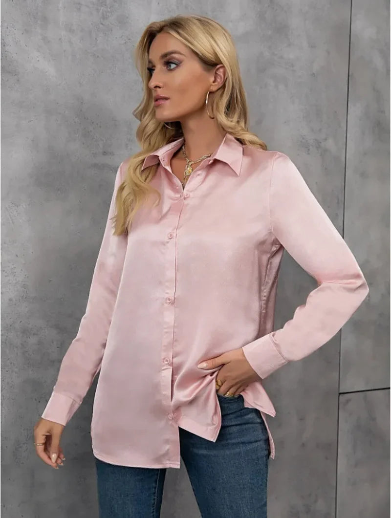 Camisa Callista Cetim - Elegância Fluida e Brilho Sofisticado