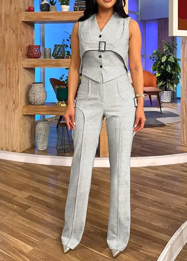 Conjunto de Calça Alicia Colete Estruturado e Calça de Cintura Alta Elegância Minimalista e Sofisticada