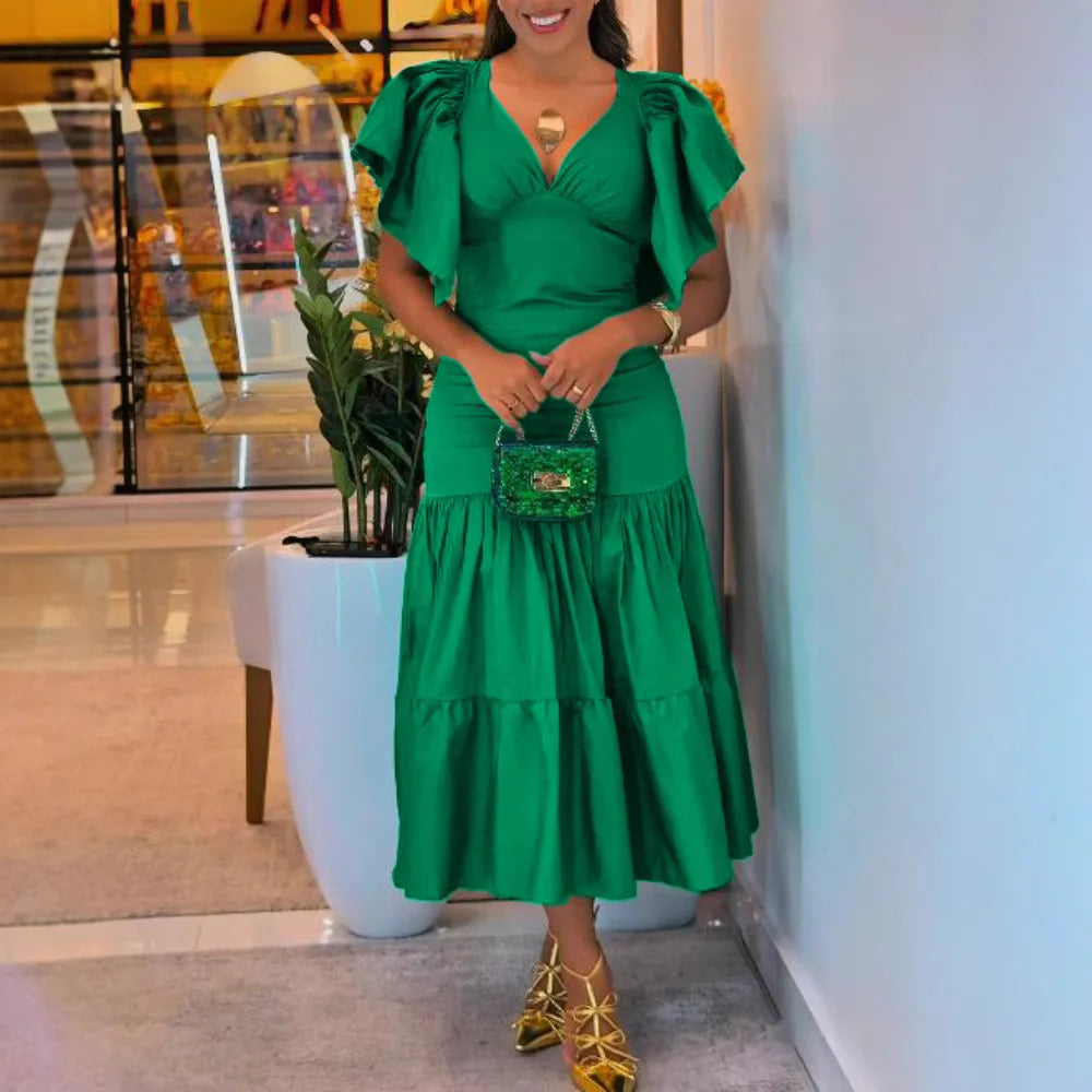 Vestido Midi Marina Elegância Vibrante com Toque de Leveza