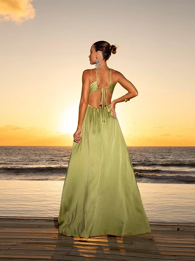 Vestido Longo Luiza  Leveza que Encanta e Brilha ao Sol
