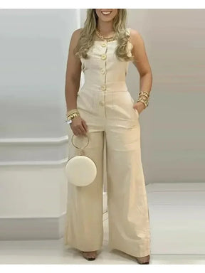 Macacão Lorena Feminino Abotoado com Cintura Alta Elegância Minimalista e Sofisticação Contemporânea