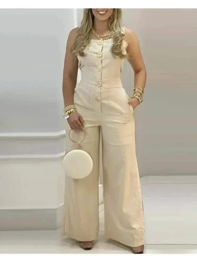 Macacão Lorena Feminino Abotoado com Cintura Alta Elegância Minimalista e Sofisticação Contemporânea