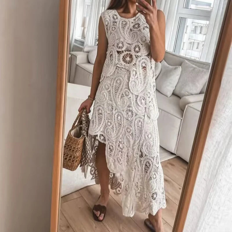 Conjunto de Saia Charlotte Feminino de Crochê Rendado Sofisticação e Charme Atemporal
