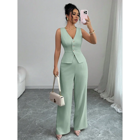 Conjunto de Calça Olivia  Colete e Calça de Cintura Alta com Estilo e Conforto