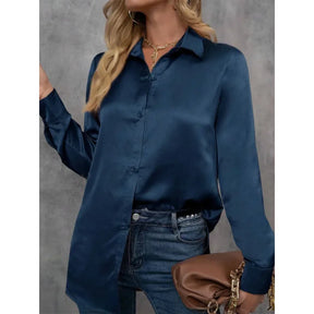 Camisa Callista Cetim - Elegância Fluida e Brilho Sofisticado