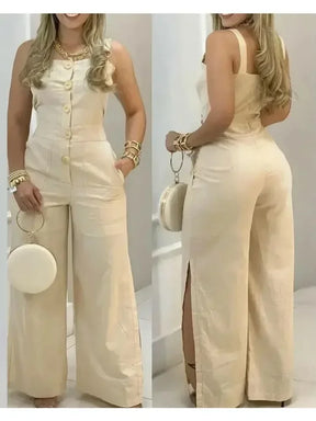 Macacão Lorena Feminino Abotoado com Cintura Alta Elegância Minimalista e Sofisticação Contemporânea