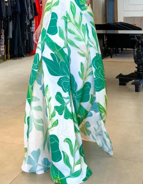 Conjunto de Calça Luna Top Halter e Calça Estampada de Folhagem Tropical  Estilo e Liberdade