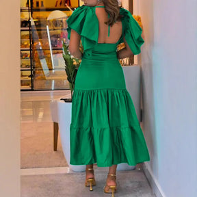 Vestido Midi Marina Elegância Vibrante com Toque de Leveza