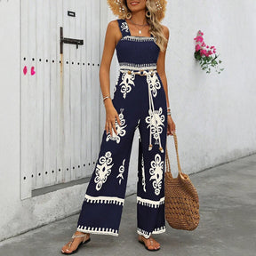 Macacão Sienna Feminino Estampado de Alças Largas  Leveza, Estilo e Charme de Verão