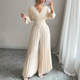 Macacão Cecília Feminino Plissado com Decote em V Elegância Suave e Movimento de Luxo