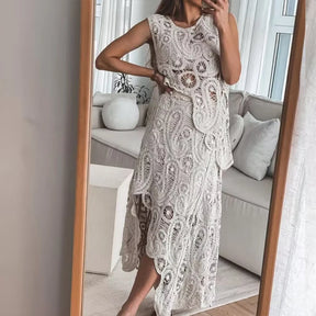 Conjunto de Saia Charlotte Feminino de Crochê Rendado Sofisticação e Charme Atemporal