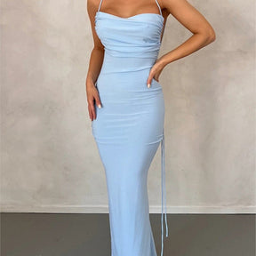 Vestido Longo Giane - Justo com Alças Finas e Amarração Lateral – Elegância Contemporânea para Ocasiões Especiais