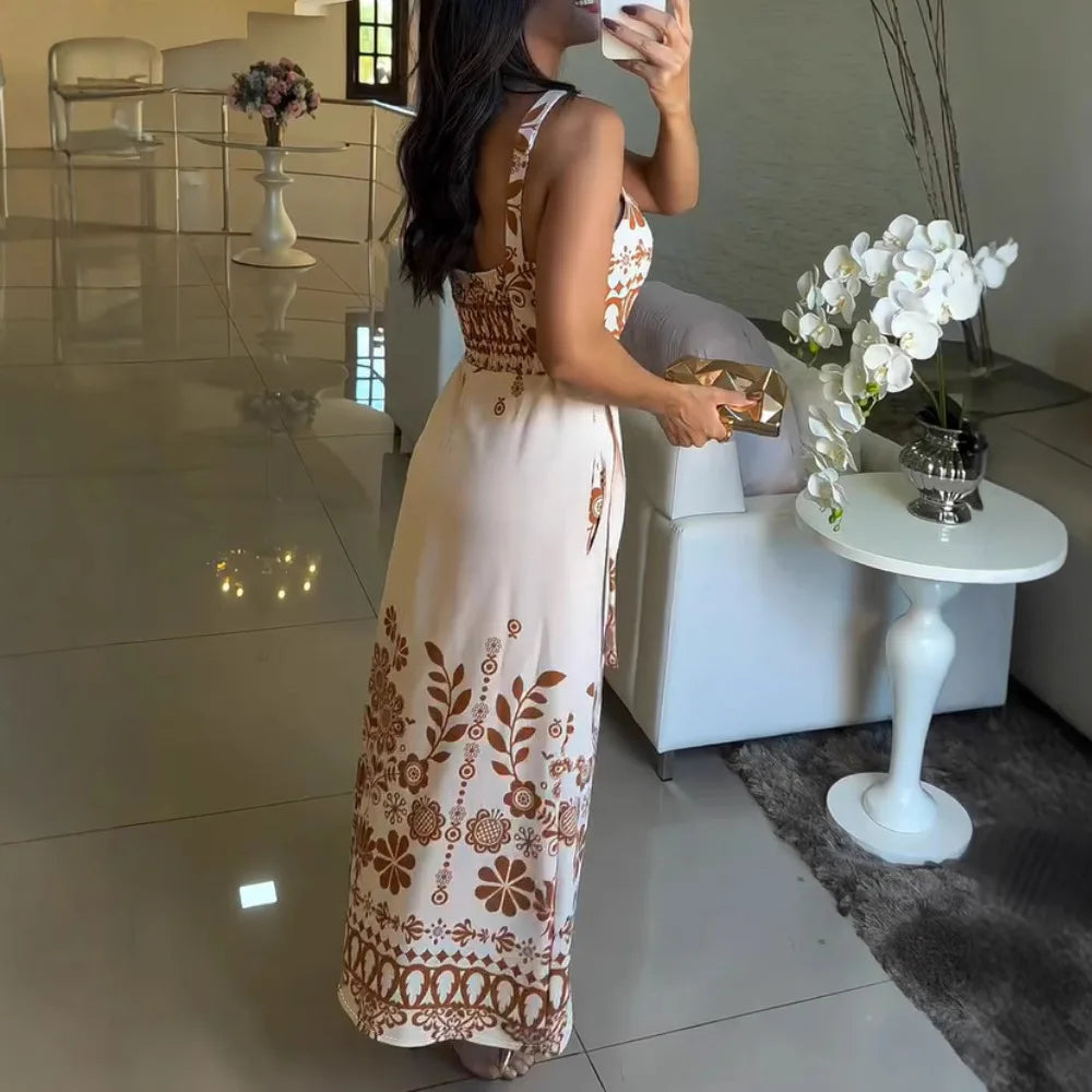 Vestido Longo Aléssia Elegância Natural com Toque Artesanal