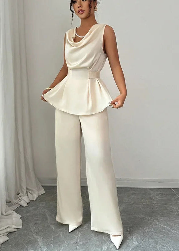 Conjunto de Calça Jade Blusa em Cetim com Calça Reta de Cintura Alta Elegância e Delicadeza