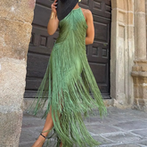 Vestido Longo Maitê o Movimento do Luxo em Cada Franja