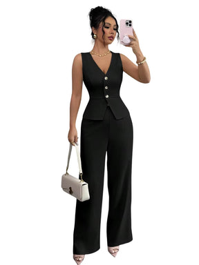 Conjunto de Calça Olivia  Colete e Calça de Cintura Alta com Estilo e Conforto