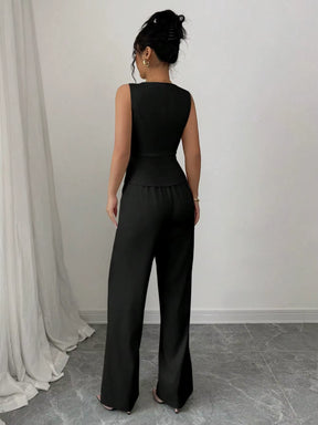 Conjunto de Calça Olivia  Colete e Calça de Cintura Alta com Estilo e Conforto