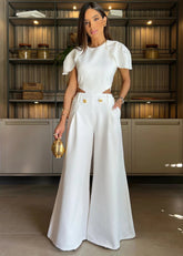 Macacão Francesca Feminino de Manga Borboleta e Botões Dourados – Sofisticação e Poder em Cada Detalhe