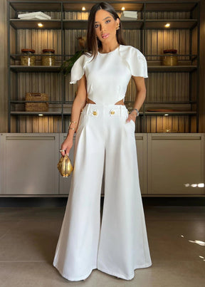 Macacão Francesca Feminino de Manga Borboleta e Botões Dourados – Sofisticação e Poder em Cada Detalhe