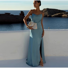 Vestido Longo Mirela Elegância Fluida à Beira do Luxo