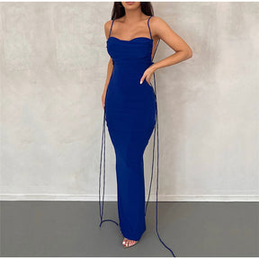 Vestido Longo Giane - Justo com Alças Finas e Amarração Lateral – Elegância Contemporânea para Ocasiões Especiais