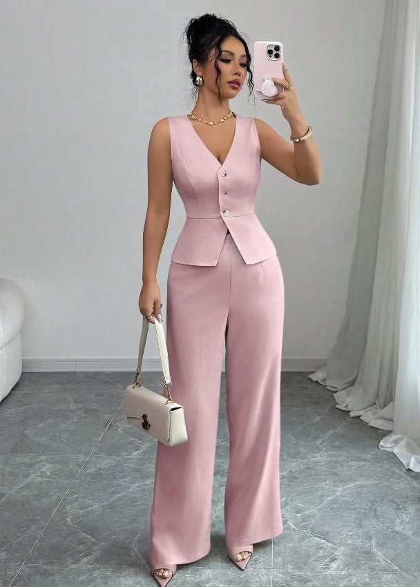 Conjunto de Calça Olivia  Colete e Calça de Cintura Alta com Estilo e Conforto