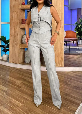 Conjunto de Calça Alicia Colete Estruturado e Calça de Cintura Alta Elegância Minimalista e Sofisticada
