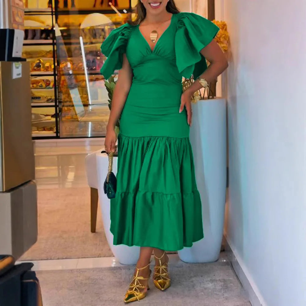 Vestido Midi Marina Elegância Vibrante com Toque de Leveza